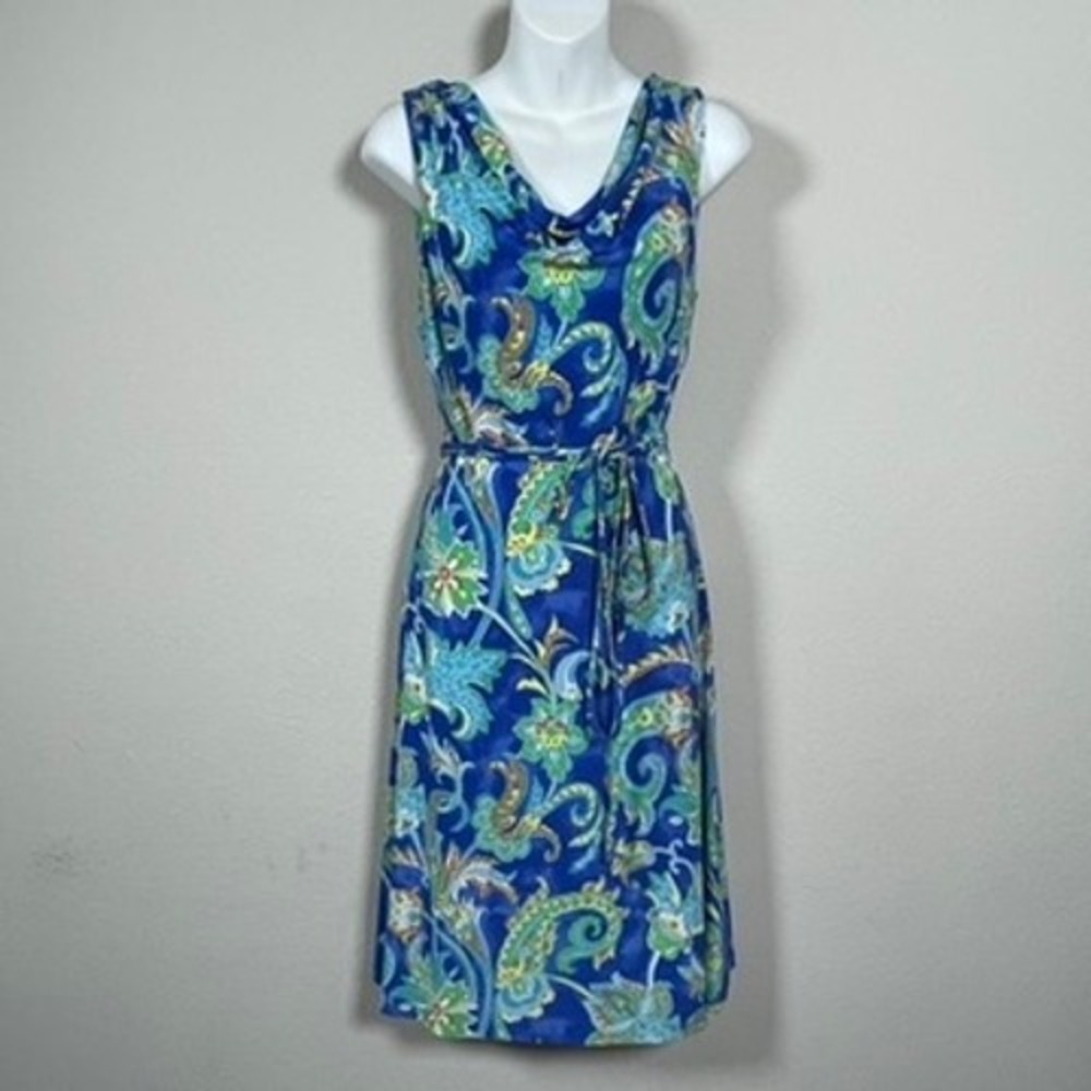 Lauren Ralph Lauren Dress Womens XS Blue Officewear Paisley Cowl Neck Sleeveless